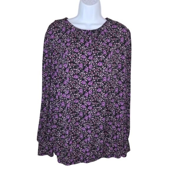 Lane Bryant Floral Relaxed Blouson-Sleeve Banded-Bottom Top Blouse 18/20 - Picture 3 of 10